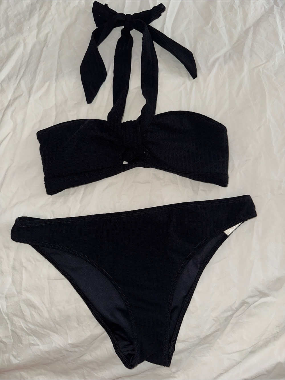 Sezane yse Black Tie-Front Bandeau Bikini Set
